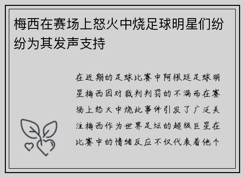 梅西在赛场上怒火中烧足球明星们纷纷为其发声支持